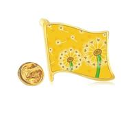 Pin de solapa de metal dorado con diseño de diente de león y flores amarillas