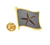 Pin de solapa de metal dorado con diseño de estrella de mar y ciencia, color gris