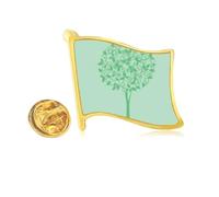 Pin de solapa de metal dorado con diseño de flor de árbol redondo verde