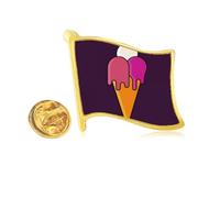 Pin de solapa de metal dorado con diseño de hielo dulce derretido blanco y rojo