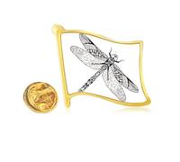 Pin de solapa de metal dorado con diseño de libélula y retrato de animal
