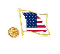 Pin de solapa de metal dorado con diseño de mapa de Missouri USA con estrellas y rayas