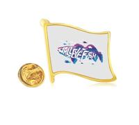 Pin de solapa de metal dorado con diseño de peces, océano, azul y morado