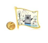 Pin de solapa de metal dorado con diseño de rinoceronte de dibujos animados, diseño de animales, color azul