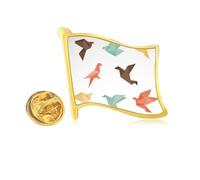 Pin de solapa de metal dorado con patrón de origa de pájaro colorido