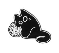 Pin de solapa esmaltado Black Cat D20 - Lindo gato RPG de mesa con dados de 20 caras de esmalte duro para jugadores de Calabozos y Dragones, fanáticos de los juegos de mesa, 2 cm x 3 cm