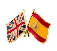 Pin de solapa esmaltado con bandera de la amistad del Reino Unido y España, 2,4 x 1,9 cm, bandera de la Unión y la bandera nacional española, insignia de metal esmaltado duro para diplomacia