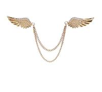 Pin de solapa para hombre, detalles de piedra, doble ala de ángel, broche de cadena, broche de traje, tachuelas de camisa, accesorios para hombre, Cobre, piedra preciosa, metal, perla, oro rosa, plata