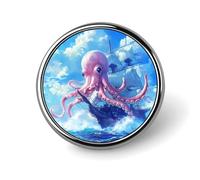 Pin de solapa personalizado con diseño de calamar y barco pirata, broche redondo, insignia, sombrero, ropa, joyería, regalos para hombres y mujeres, bodas y fiestas.