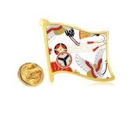 Pin de solapa plegable con diseño de abanico de grúa, bandera de metal dorado