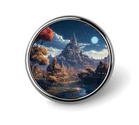 Pin de solapa redondo de Fantasy Town: insignia ligera de aleación de aluminio de 2,5 cm para camisas, chaquetas y regalos.