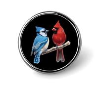 Pin de solapa redondo personalizado con diseño de pájaro arrendajo azul y cardenal, insignia para sombrero, ropa, joyería, regalos para hombres y mujeres, bodas y fiestas.