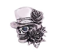 Pin de solapa vintage con diseño de calavera de Halloween con sombrero y rosa para fiesta
