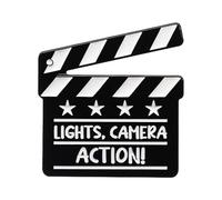 Pin de tablilla de película, divertido broche de metal, con luces, cámara, acción, película, solapa, para chaquetas, bolsos, ropa, mochilas, accesorios, regalo para fanáticos, amantes