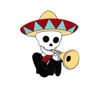 Pin de trompeta de esqueleto mexicano de mariachi, talla única, Metal