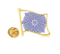 Pin decorativo de solapa con diseño floral clásico de color violeta con bandera de metal dorado