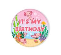 Pin "Es mi Cumpleaños", 5,8 cm Diámetro Pin de Cumpleaños de Ajolote Botón Insignia Fiesta Decoración Fiesta con Temática Dibujos Animados Rosa Regalo para Niñas y Niños