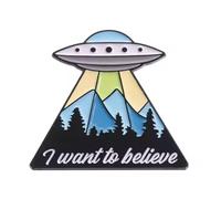 Pin esmaltado con texto en inglés "I Want to Believe", pin de solapa OVNI Alien, regalo inspirado en el espacio y la ciencia ficción para coleccionistas (3 x 2,6 cm)