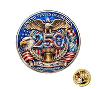 Pin esmaltado del 250 aniversario de Estados Unidos, pin de solapa conmemorativo de metal chapado en oro, broche de patriota histórico 1776-2026 para Navidad, Día del Patriota, Día de los Veteranos, 3