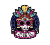 Pin esmaltado El Día de Muertos | Colorido diseño de calavera de azúcar | Pin de solapa de metal para coleccionistas, Halloween y fans del Día de los Muertos (3 x 2,6 cm)