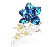 Pin Jewelry Gifts for Women Ladies Fashion Accessories Ladies Elegant Crystal Flower Brooch Designer Blue Purple Flower Shaped Brooch Brooches Pins (Blue)