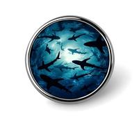 Pin redondo de aleación de aluminio con siluetas de tiburones, profundidades oceánicas, viaje submarino de s marinas galácticas, broche decorativo para chaquetas, mochilas, sombreros, camisas, elegan