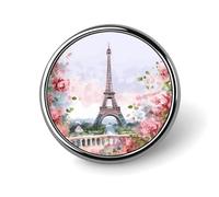 Pin redondo de solapa con la Torre Eiffel de París y flores. Lindo pin esmaltado para hombre/mujer. Broche para corbata. Acce