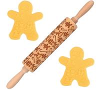 Pin rodante de Navidad Madera de madera de 14 pulgadas Man de jengibre Rolling Rolling con bastón de caramelo, caja de regalo y caballo para hornear galletas, pastel para hornear