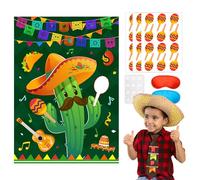 Pin The Maracas on The Cactus - Juegos mexicanos con 36 calcomanías de maracas mexicanas, juego de pines para fiesta mexicana, póster de juegos de fiesta mexicana, póster con los ojos vendados, etc