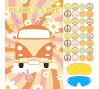 Pin the Peace Sign On The Hippie Van con 32 calcomanías de letreros grandes y geniales juegos de fiesta hippie póster para niños, fiesta de cumpleaños, carnaval, suministros de fiesta