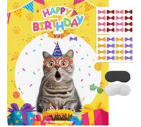 pin the sticker game Juegos de fiesta de cumpleaños de gatos para niños, pin el lazo en el gato, decoración de fiesta de mascotas temática de gato, suministros de recuerdos - 32 calcomanías