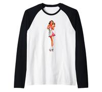 Pin Up Girl Bastante Morena Patines Patines Piernas Camiseta Manga Raglan