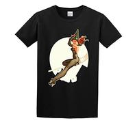 Pin Up Girl Witch Happy Halloween Retro Poster Funny Gift For Men Unisex T-Shirt Black 3XL