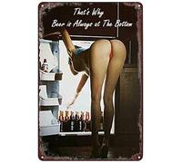 Pin Up Sexy Girl Drink Beer That's Why Beer is Always at The Bottom of The Barrel - Cartel de metal vintage de 30 x 40 cm para decoración de pared de hombres, cuevas, bares, cafeterías