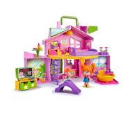 PIN Y PON - Casa Rosa Maletín, casita de muñecas Plegable Grande, con Muchas Habitaciones Diferentes y Accesorios de la Vida Diaria, para Montar una Ciudad de minimuñecas, 4 años, Famosa (700017012)