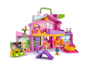 PIN Y PON - Casa Rosa Maletín, casita de muñecas Plegable Grande, con Muchas Habitaciones Diferentes y Accesorios de la Vida Diaria, para Montar una Ciudad de minimuñecas, 4 años, Famosa (700017012)