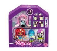 Pinypon - Terrific Friends, Pack de 4 Figuras vampiresa, Chica loba, Chica Esqueleto y Chico Fantasma, muñecos con Decoraciones y Accesorios Que Brillan en la Oscuridad, +4 años, Famosa (PNY47000)
