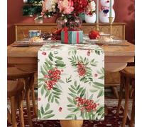 Piña de Acebo Camino de Mesa Navidad para Temporada de Invierno con Baya Mantel 40X140 cm Rustico Eucaliptos Camino de Mesa Cocina para Decoración de Mesa, Cocina, Interiores, Vacaciones, Fiestas