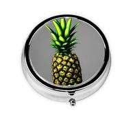 Piña de dibujos animados. Este pequeño pastillero redondo es un organizador portátil de medicamentos de viaje con tres compartimentos para almacenar medicamentos diarios.