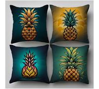 Piña Fundas Cojines 55x55 4 Piezas, Funda Cojin Fruta Patrón con Doble Cara Impresión y Cremallera invisible Diseño, Lino Cojines Exterior Impermeable para Balcón Terraza Patio Jardín Decor,Model801
