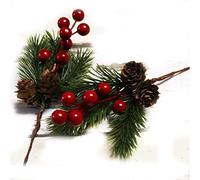 Piñas de pino con forma de cono de bayas rojas, tallos para manualidades, corona de Navidad, 10 paquetes, ramas artificiales de acebo, piñas de pino pequeñas, púas florales para coronas de flores de