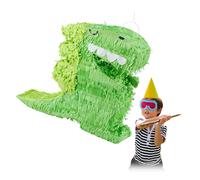 Relaxdays Piñata Dinosaurio, para Colgar, Fiestas Cumpleaños Niños y Niñas, Forma T-Rex, Dino, Rellenable, Papel, Verde