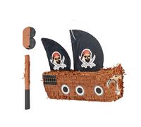 Piñata barco pirata infantil de fiesta con bastón y máscara