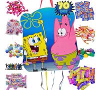 Piñata Bob Esponja + Pack 70 Chuches Sin Gluten y Juguetes Piñata - Piñata Cumpleaños - Bob Esponja Cumpleaños - Relleno Piñata - Chuches Cumpleaños Infantil PARTY4EVER