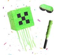 Piñata Cubo Relaxdays, con Palo y Antifaz, para Fiestas Infantiles y cumpleaños, para Rellenar, 28 x 28 x 28 cm, Verde