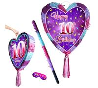 Piñata de corazón para cumpleaños número 10, fiesta para niñas, 38 cm x