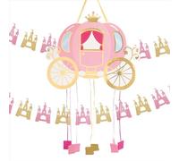 Piñata de Cumpleaños Grande de Carroza de 49 x 40 cm con Guirnalda Castillos de 2,15 m - Decoración Fiestas Infantiles Niño y Niña - Piñatas Grandes para rellenar con juguetes y chuches.