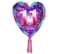 Piñata de cumpleaños número 11 con palo, juego de aplastamiento de fiesta para niñas, grande, 41 cm x 38 cm