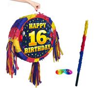 Piñata de cumpleaños número 16 con palo, juego de dieciséis fiestas, grande de 18 pulgadas