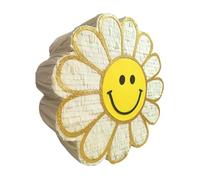 Piñata de Margarita con Carita Sonriente, Diseño de Flor, 50 cm, Blanco y Dorado